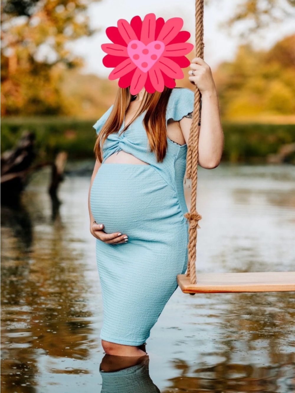 Amazon Light Blue Maternity Midi Dress with Front Twist